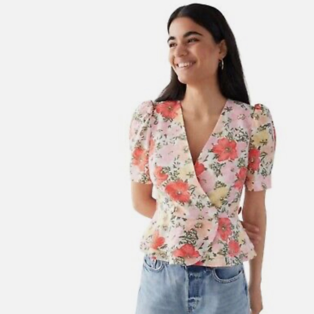 & Other Stories LA Atelier Linen Blend Double Breasted Floral Top Size 6